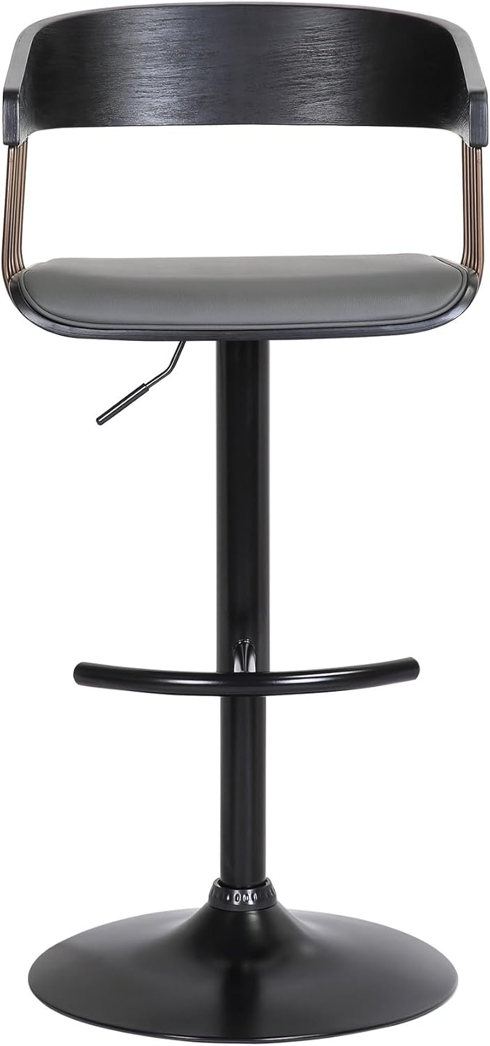 image:imageArmen Living Larisa Mid Century Modern Adjustable Height Swivel Black Wood Bar Stool for Kitchen Island Counter in Gray Faux Leather with Golden Bronze and Black MetalGray Faux Leather