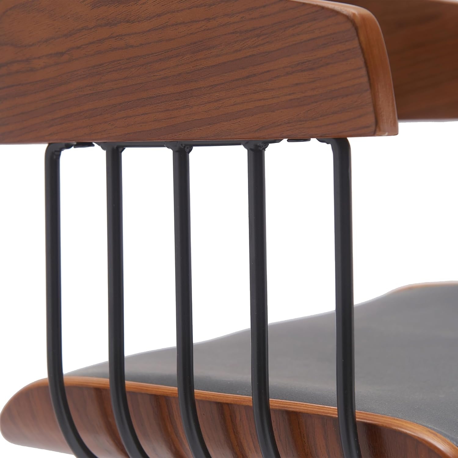 image:imageArmen Living Larisa Mid Century Modern Adjustable Height Swivel Black Wood Bar Stool for Kitchen Island Counter in Gray Faux Leather with Golden Bronze and Black MetalGray Faux Leather