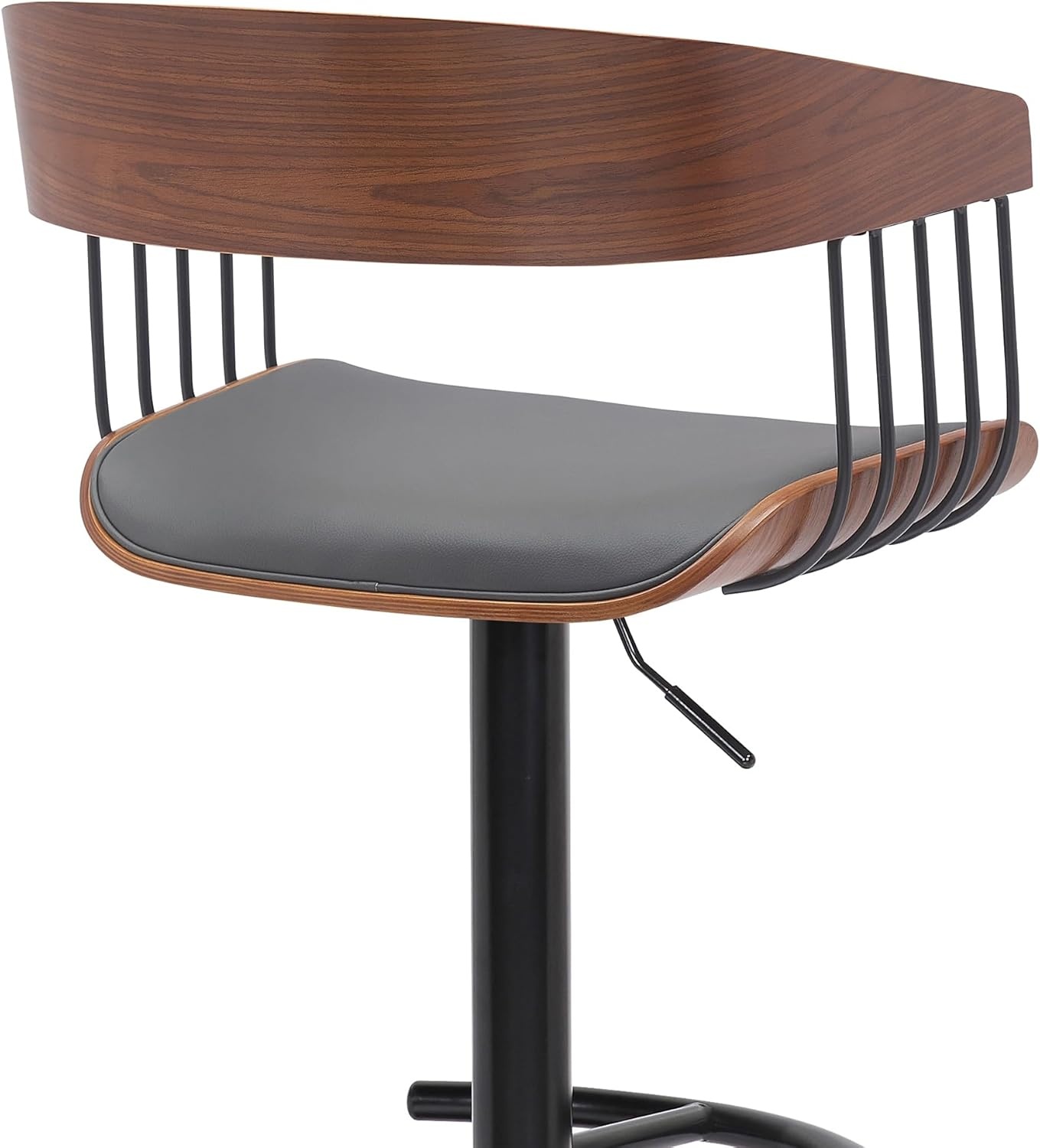 image:imageArmen Living Larisa Mid Century Modern Adjustable Height Swivel Black Wood Bar Stool for Kitchen Island Counter in Gray Faux Leather with Golden Bronze and Black MetalGray Faux Leather