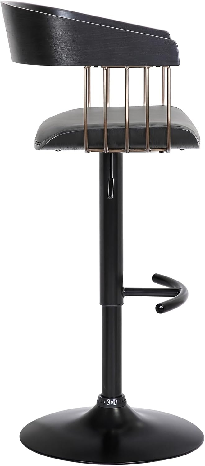 image:imageArmen Living Larisa Mid Century Modern Adjustable Height Swivel Black Wood Bar Stool for Kitchen Island Counter in Gray Faux Leather with Golden Bronze and Black MetalGray Faux Leather