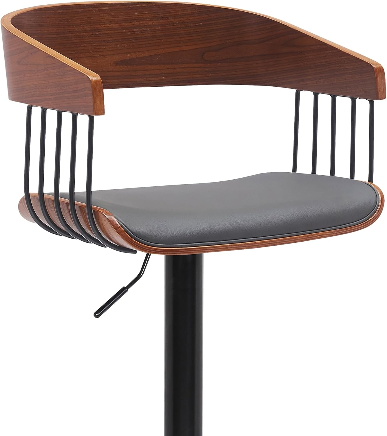image:imageArmen Living Larisa Mid Century Modern Adjustable Height Swivel Black Wood Bar Stool for Kitchen Island Counter in Gray Faux Leather with Golden Bronze and Black MetalGray Faux Leather