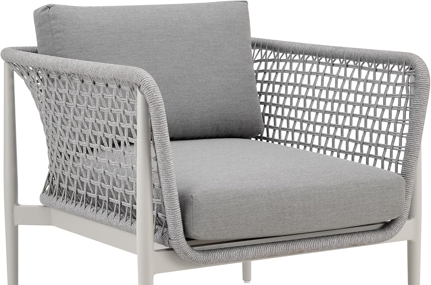 image:imageArmen Living Rhodes Outdoor Patio Armchair in Aluminum with Light Gray Rope and Cushions