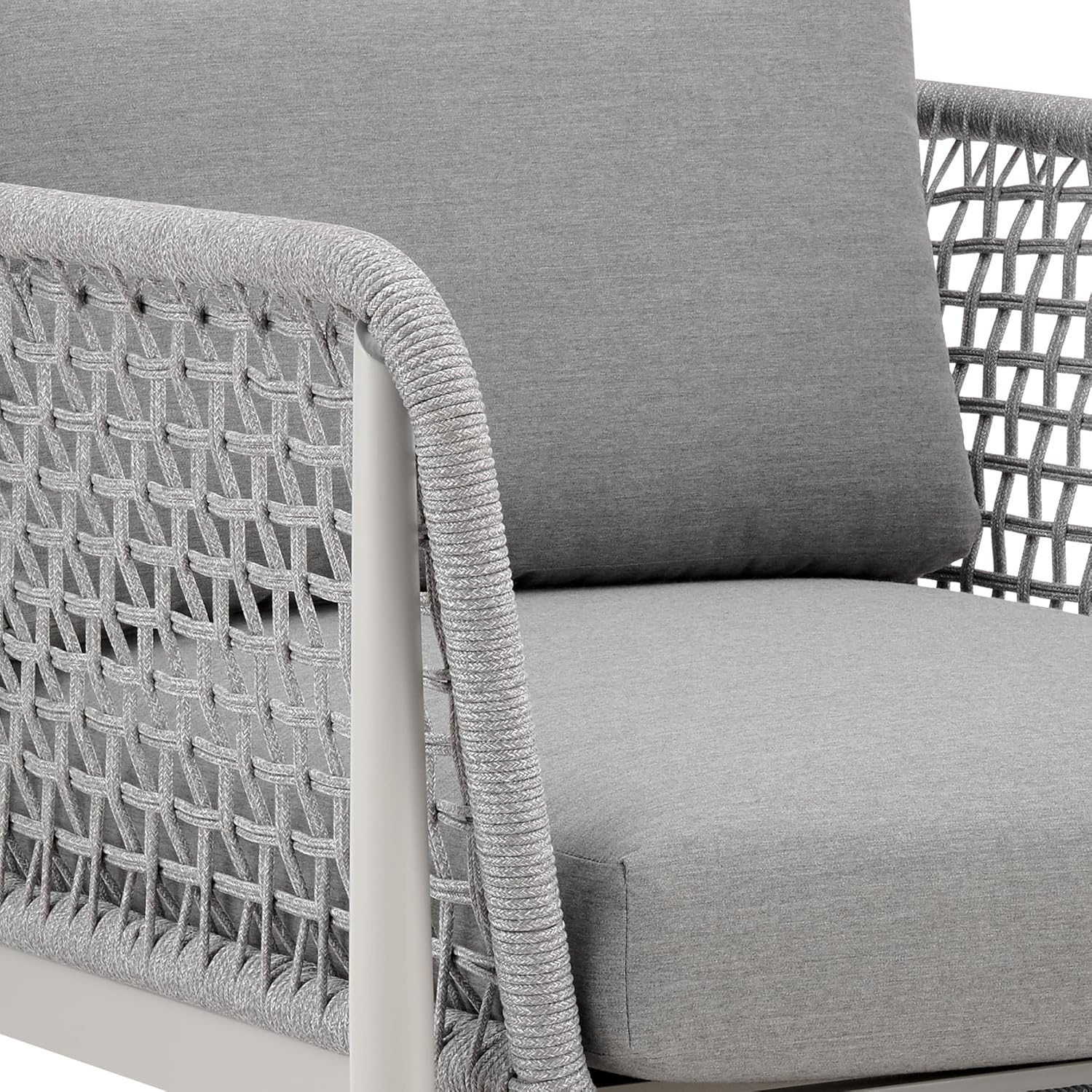 image:imageArmen Living Rhodes Outdoor Patio Armchair in Aluminum with Light Gray Rope and Cushions
