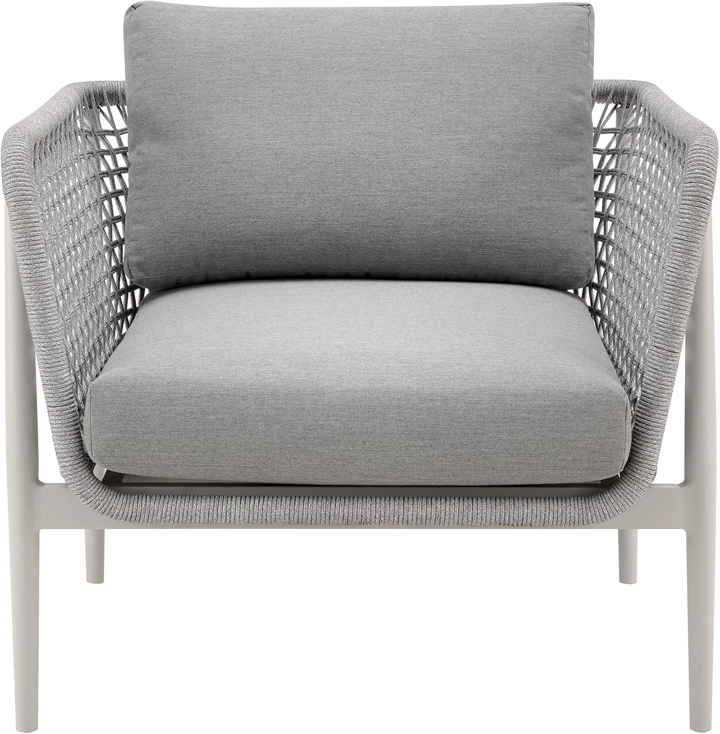 image:imageArmen Living Rhodes Outdoor Patio Armchair in Aluminum with Light Gray Rope and Cushions