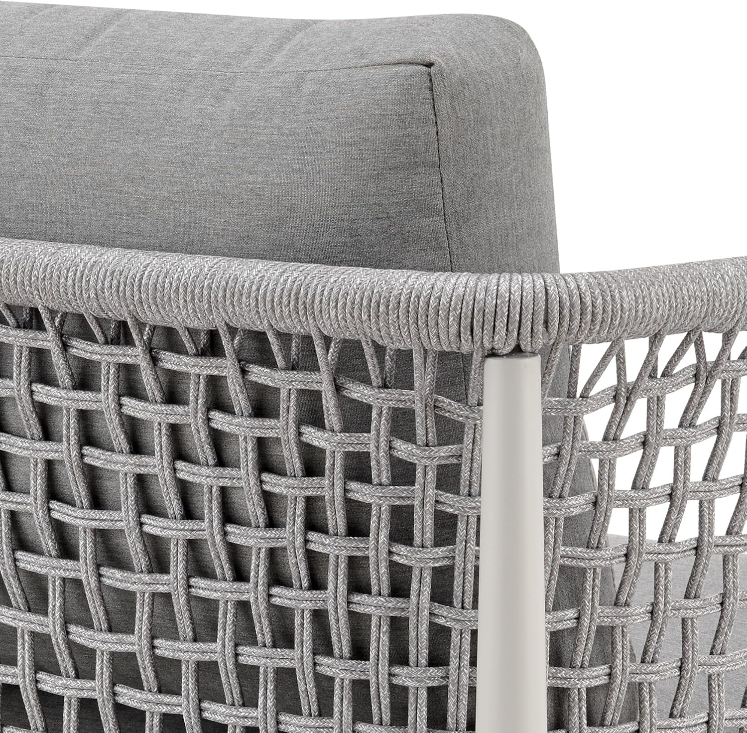 image:imageArmen Living Rhodes Outdoor Patio Armchair in Aluminum with Light Gray Rope and Cushions