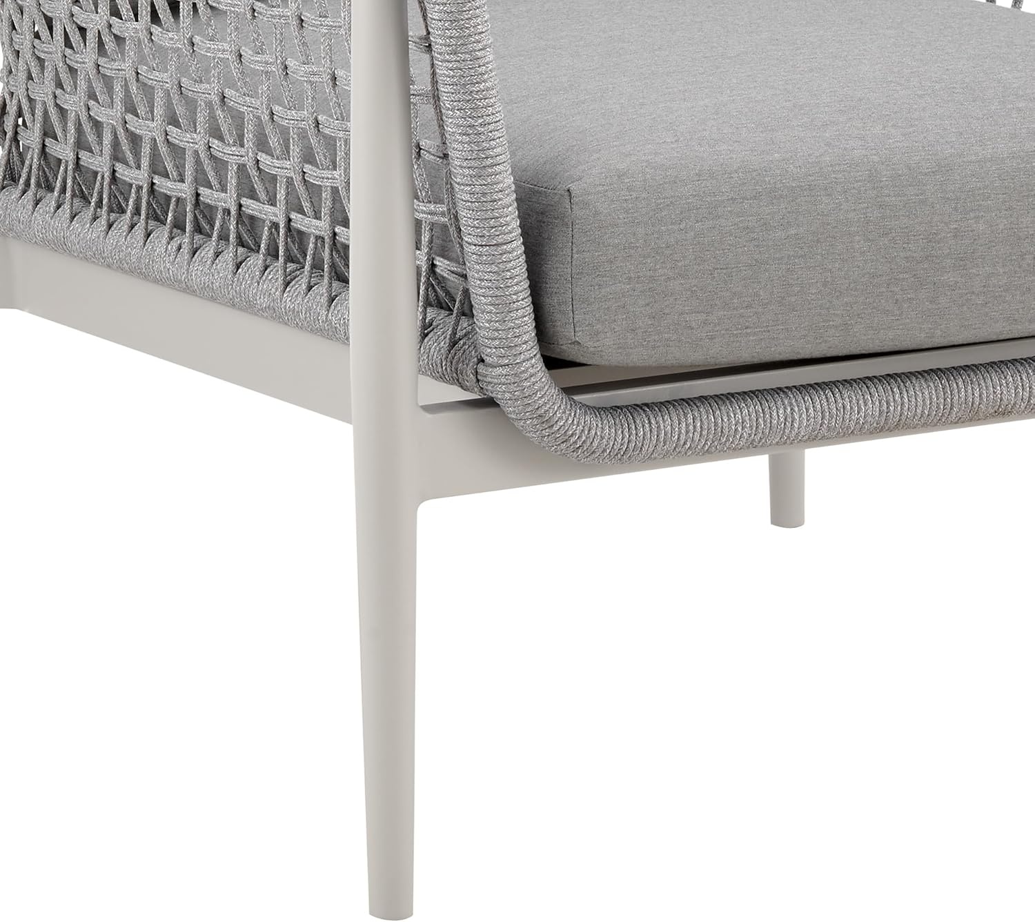 image:imageArmen Living Rhodes Outdoor Patio Armchair in Aluminum with Light Gray Rope and Cushions