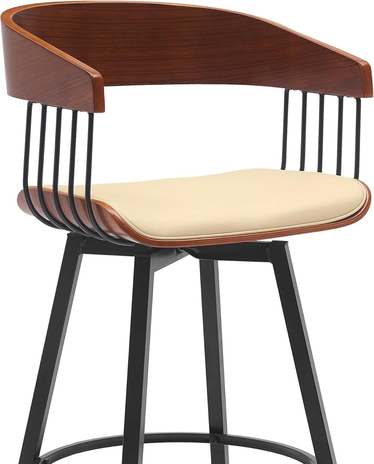 image:imageAthena 31 Swivel Walnut Wood Bar Stool in Cream Faux Leather with Black Metal Set of 3Cream