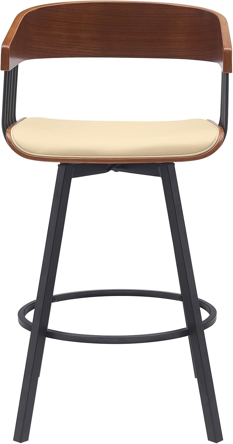 image:imageAthena 31 Swivel Walnut Wood Bar Stool in Cream Faux Leather with Black Metal Set of 3Cream