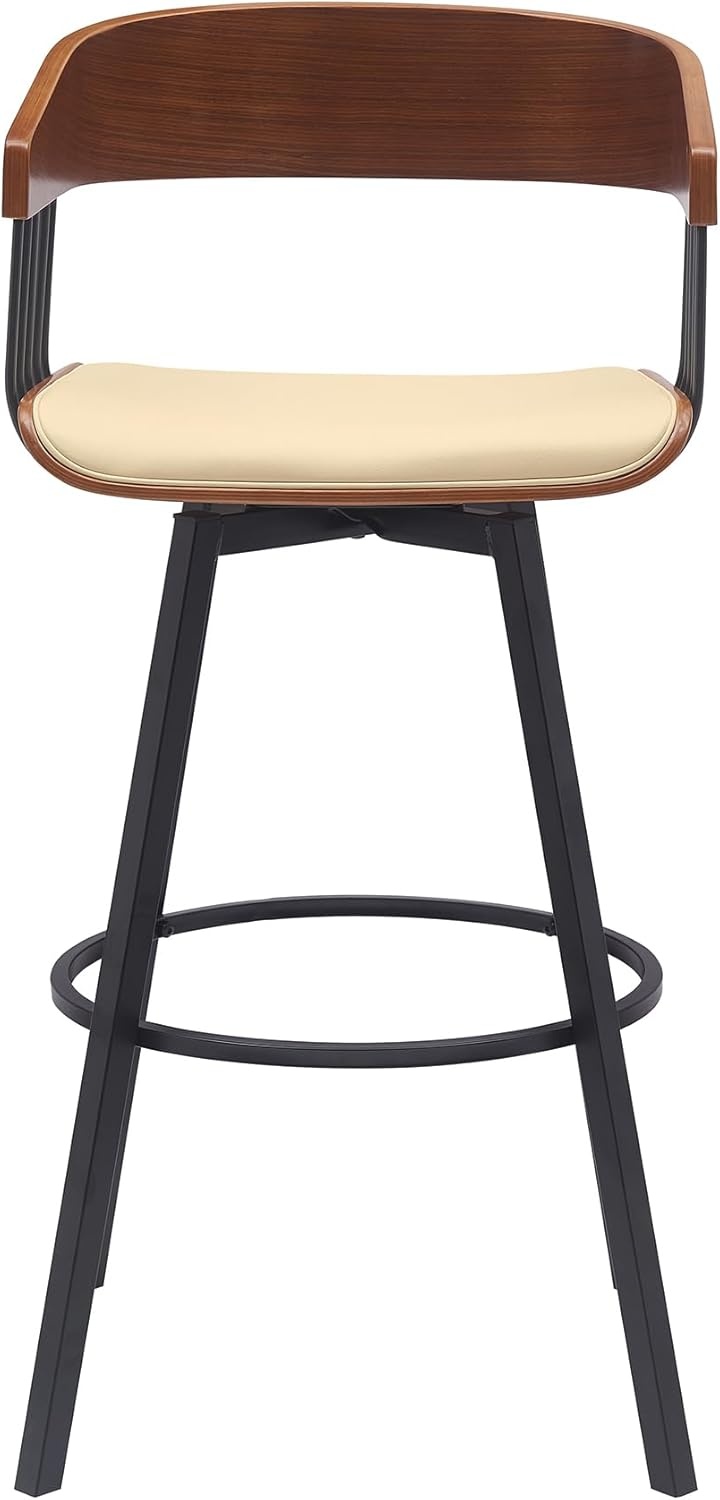 image:imageAthena 31 Swivel Walnut Wood Bar Stool in Cream Faux Leather with Black Metal Set of 3Cream