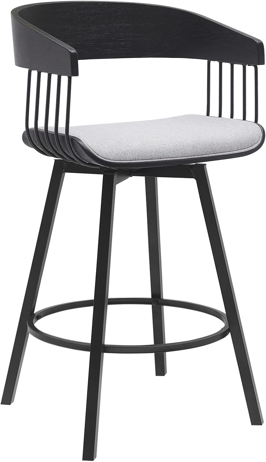 image:imageAthena 31 Swivel Walnut Wood Bar Stool in Cream Faux Leather with Black Metal Set of 3Grey