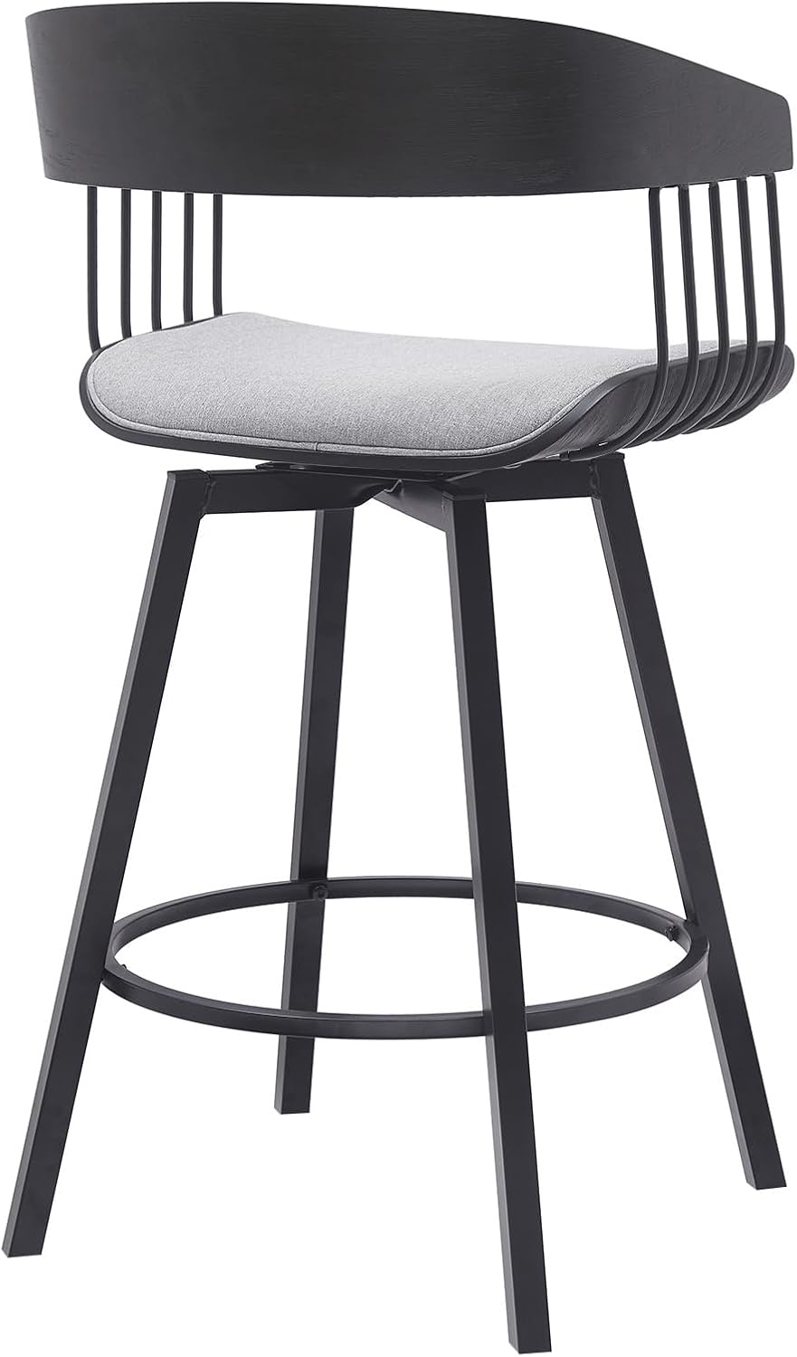 image:imageAthena 31 Swivel Walnut Wood Bar Stool in Cream Faux Leather with Black Metal Set of 3Grey