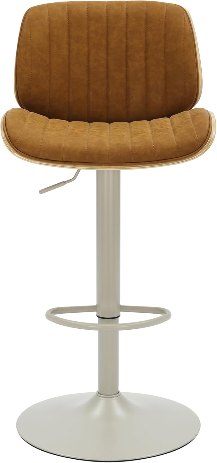image:imageBrock Adjustable Swivel Vintage Green Curved Back Wood Bar Stool with Faux Leather SeatCamelOak