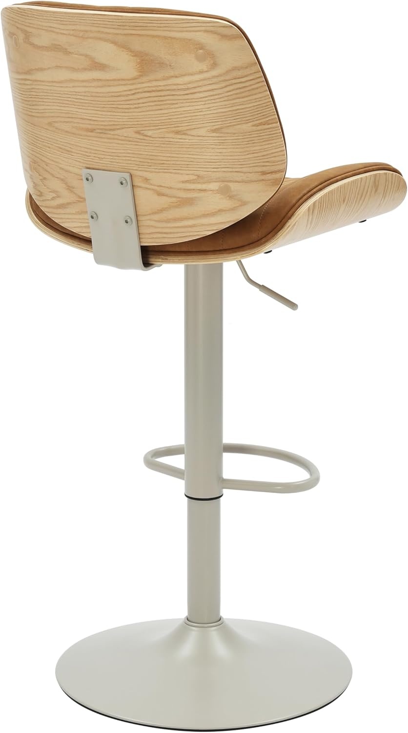 image:imageBrock Adjustable Swivel Vintage Green Curved Back Wood Bar Stool with Faux Leather SeatCamelOak