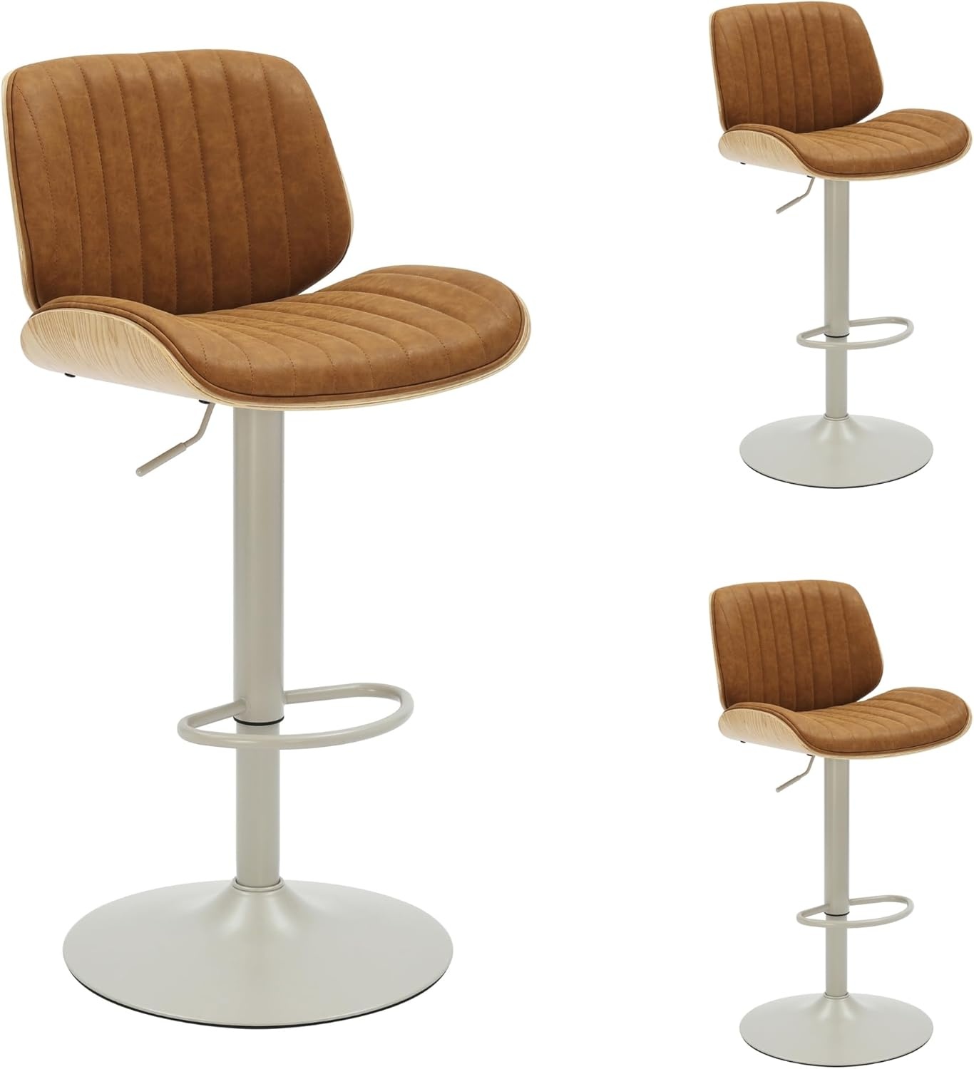 image:imageBrock Adjustable Swivel Vintage Green Curved Back Wood Bar Stool with Faux Leather SeatCamelOak