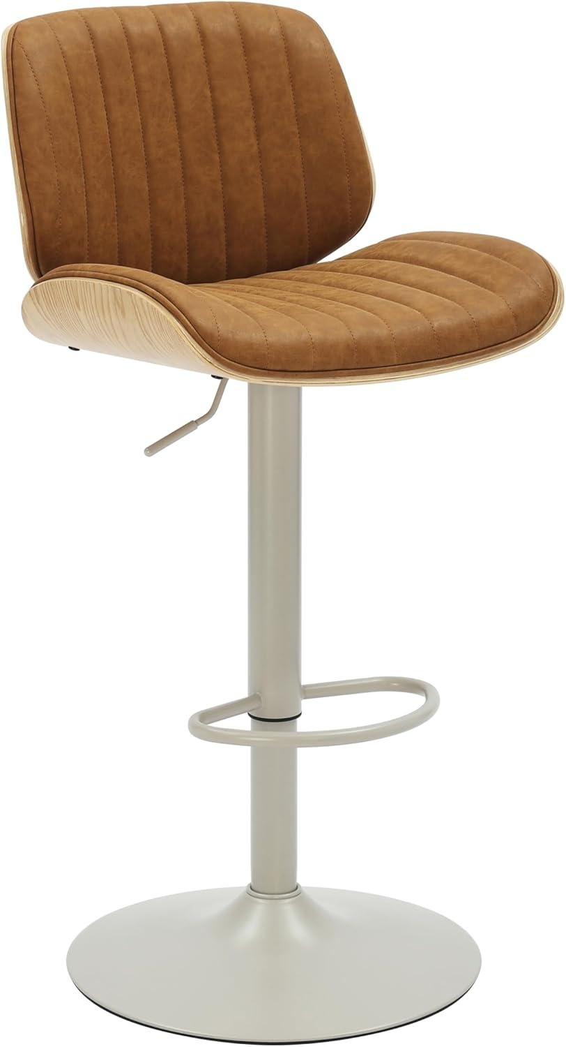 image:imageBrock Adjustable Swivel Vintage Green Curved Back Wood Bar Stool with Faux Leather SeatCamelOak