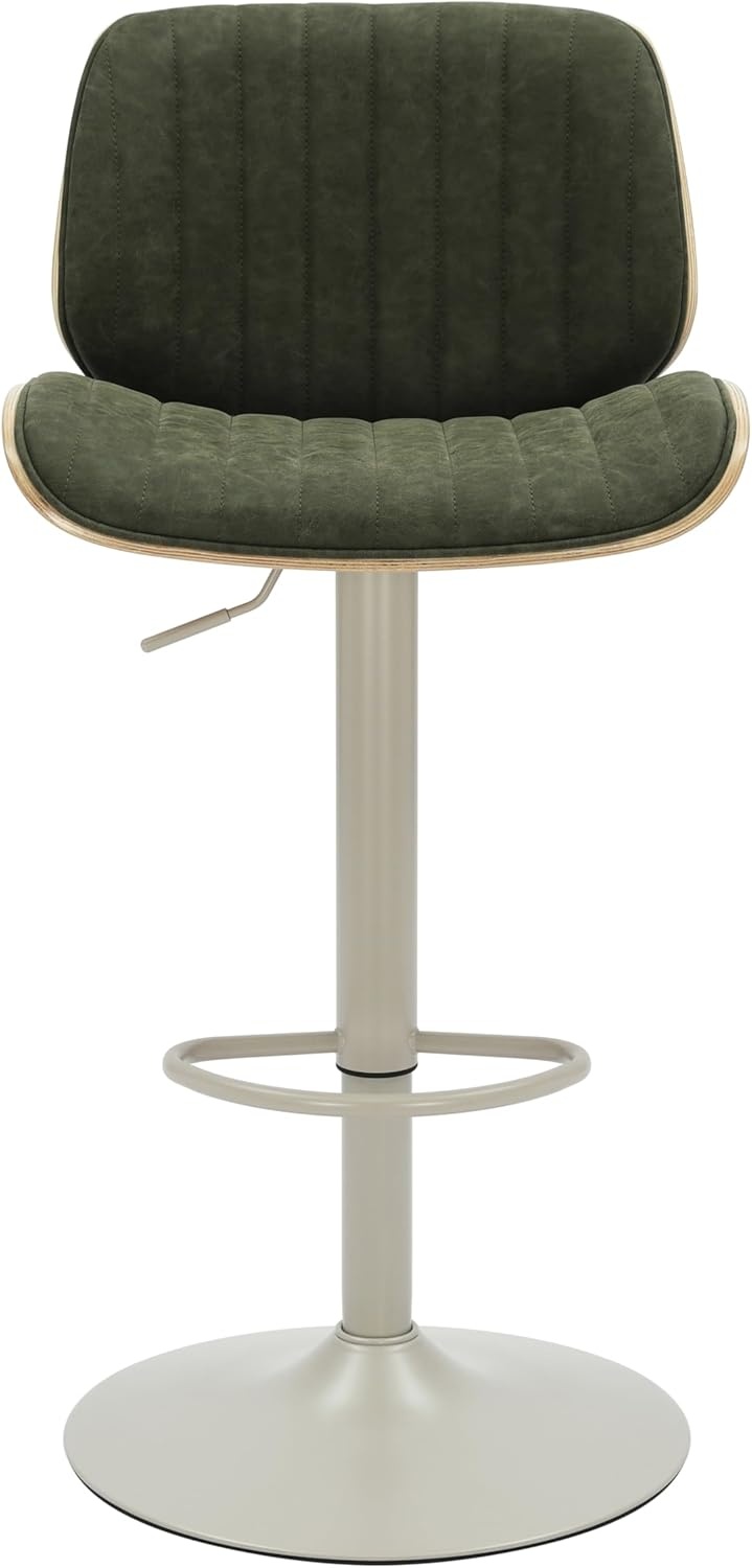 image:imageBrock Adjustable Swivel Vintage Green Curved Back Wood Bar Stool with Faux Leather SeatVintage GreenOak
