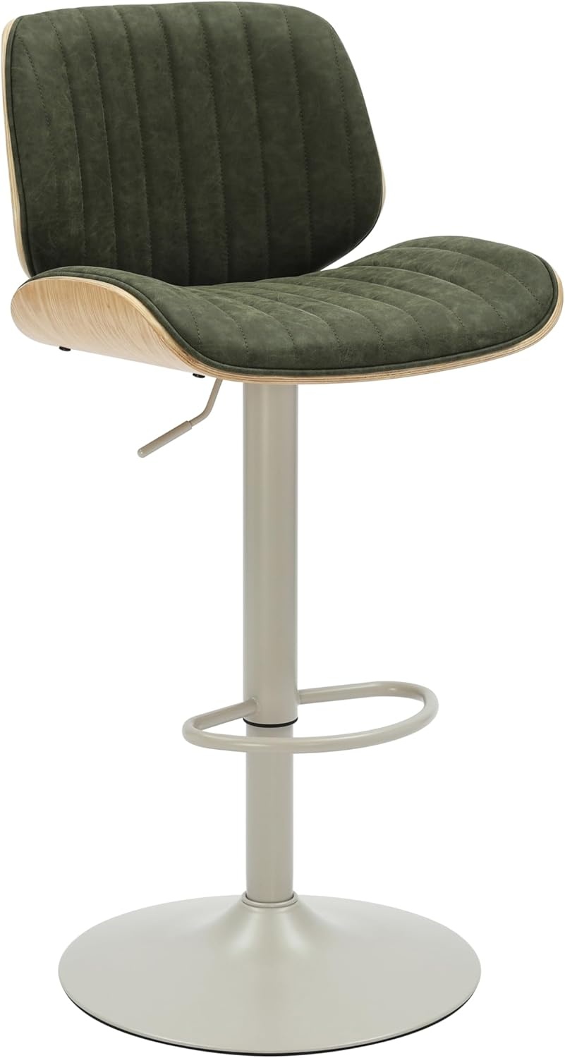 image:imageBrock Adjustable Swivel Vintage Green Curved Back Wood Bar Stool with Faux Leather SeatVintage GreenOak