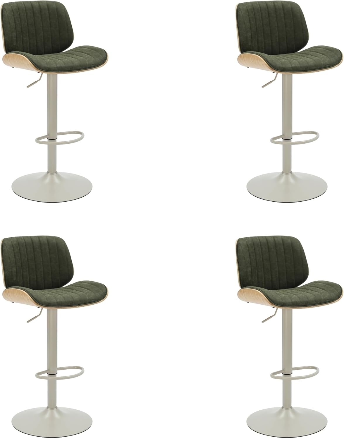 image:imageBrock Adjustable Swivel Vintage Green Curved Back Wood Bar Stool with Faux Leather SeatVintage GreenOak