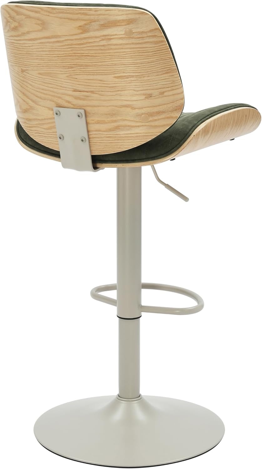 image:imageBrock Adjustable Swivel Vintage Green Curved Back Wood Bar Stool with Faux Leather SeatVintage GreenOak