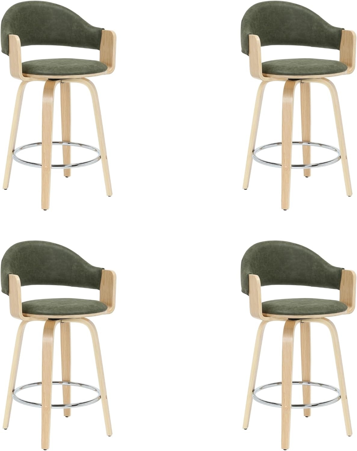image:imageDaxton 40 in H Swivel Bar Height Vintage Green Round Back Wood Bar Stool with Faux Leather SeatVintage GreenOak