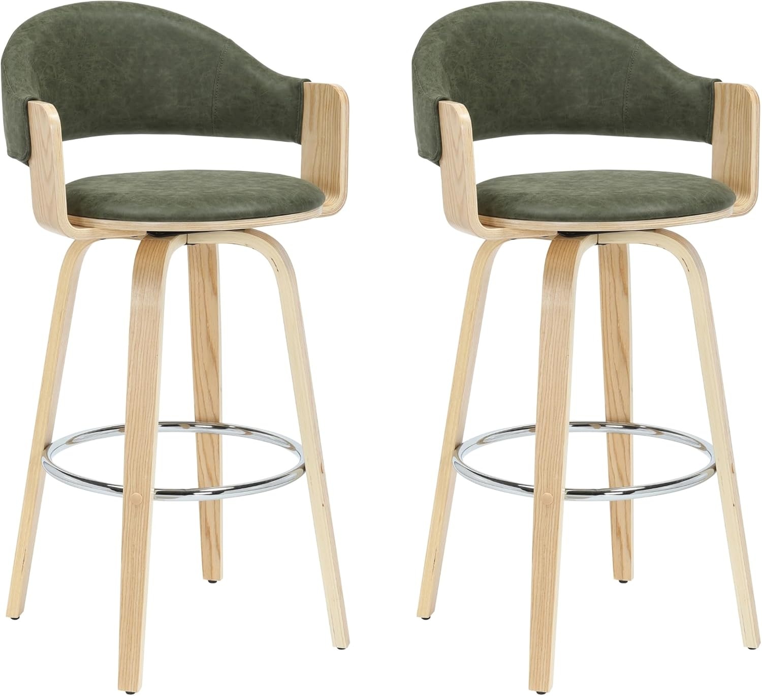 image:imageDaxton 40 in H Swivel Bar Height Vintage Green Round Back Wood Bar Stool with Faux Leather SeatVintage GreenOak