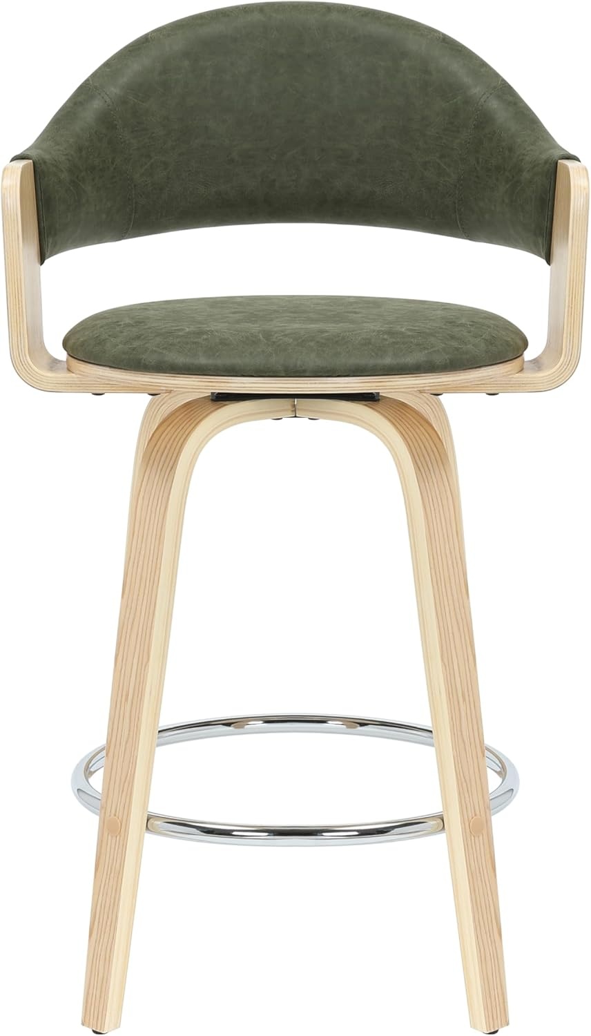 image:imageDaxton 40 in H Swivel Bar Height Vintage Green Round Back Wood Bar Stool with Faux Leather SeatVintage GreenOak