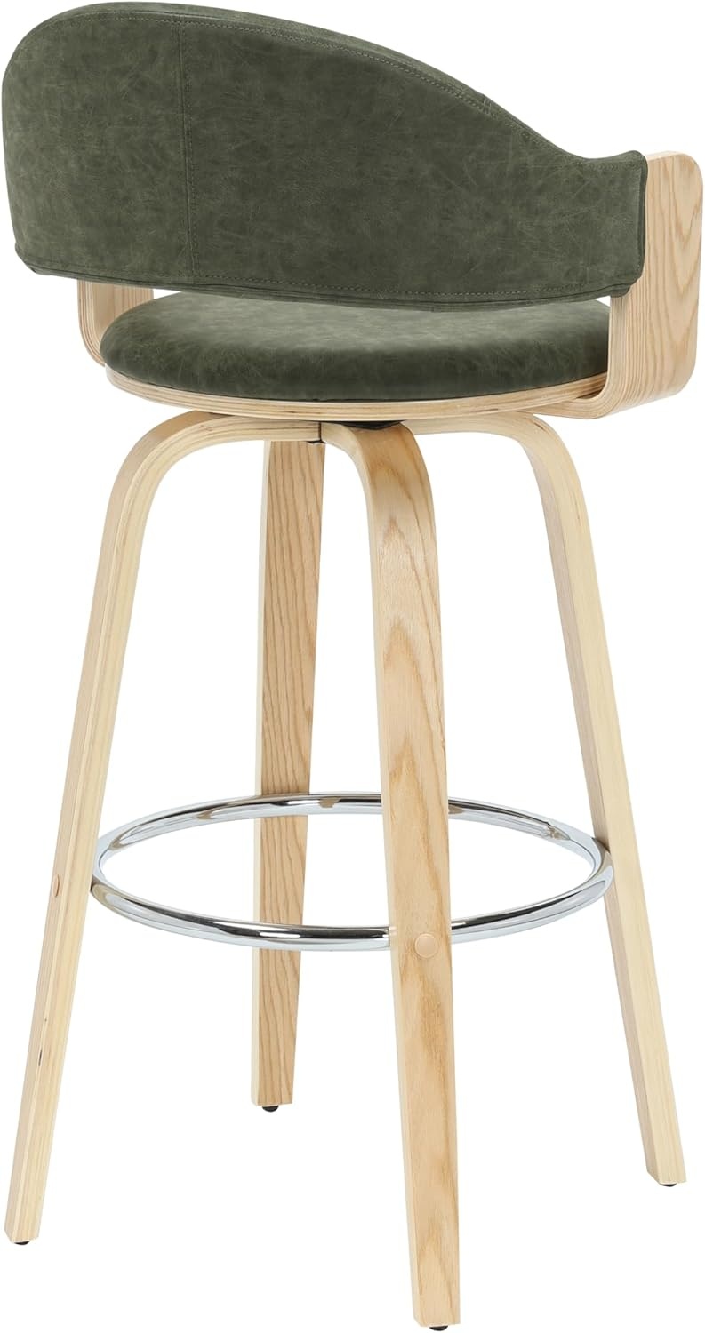 image:imageDaxton 40 in H Swivel Bar Height Vintage Green Round Back Wood Bar Stool with Faux Leather SeatVintage GreenOak