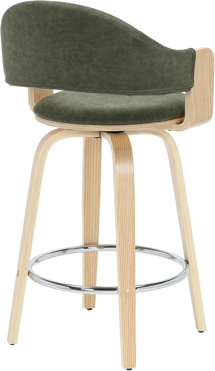 image:imageDaxton 40 in H Swivel Bar Height Vintage Green Round Back Wood Bar Stool with Faux Leather SeatVintage GreenOak