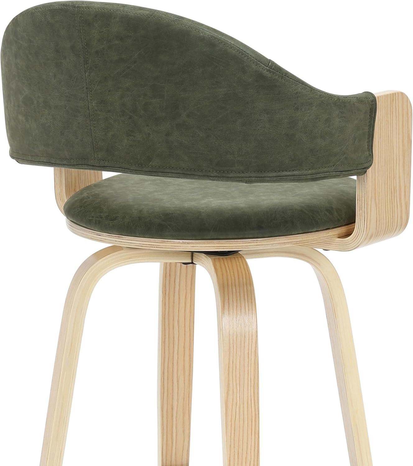 image:imageDaxton 40 in H Swivel Bar Height Vintage Green Round Back Wood Bar Stool with Faux Leather SeatVintage GreenOak