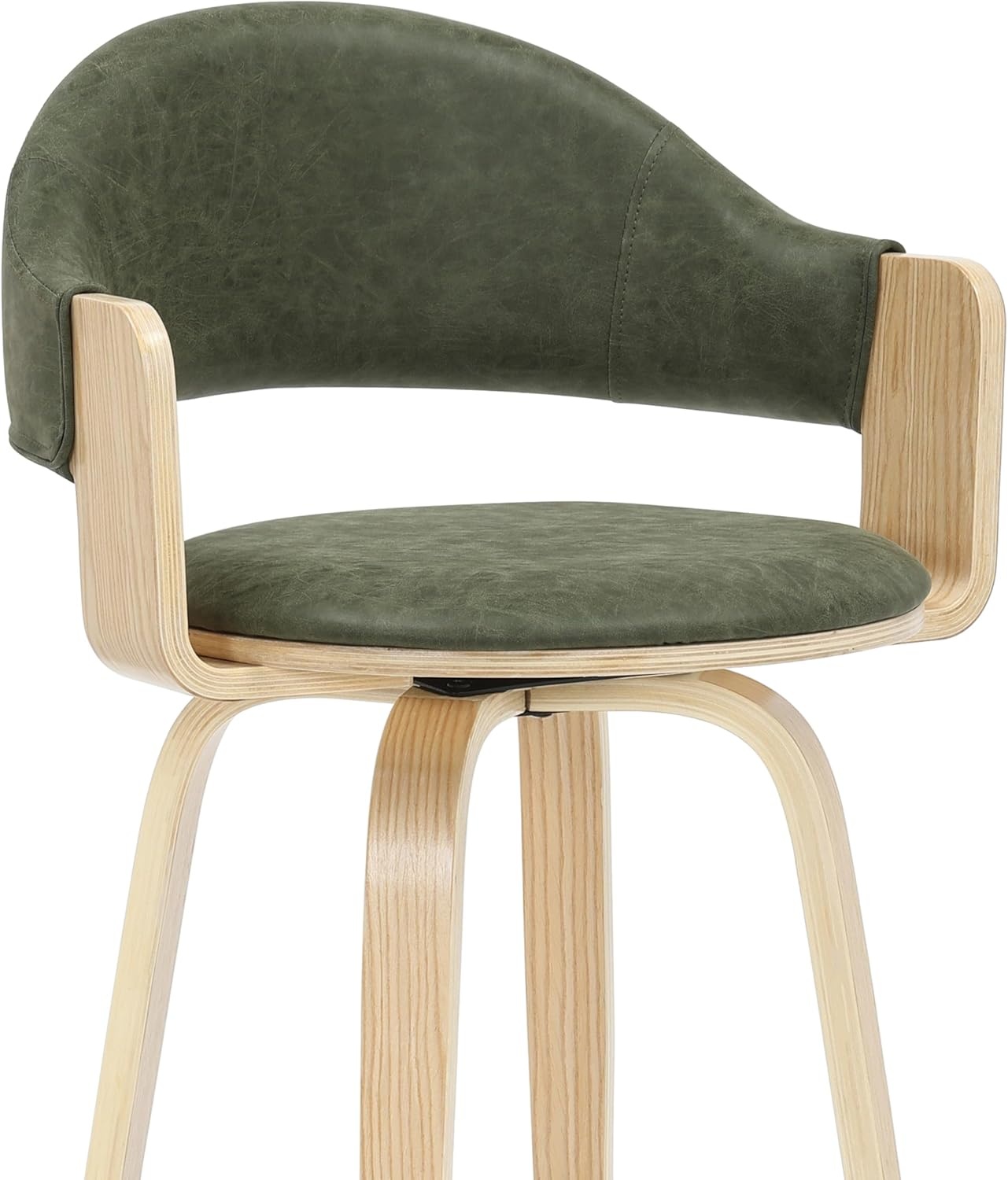 image:imageDaxton 40 in H Swivel Bar Height Vintage Green Round Back Wood Bar Stool with Faux Leather SeatVintage GreenOak