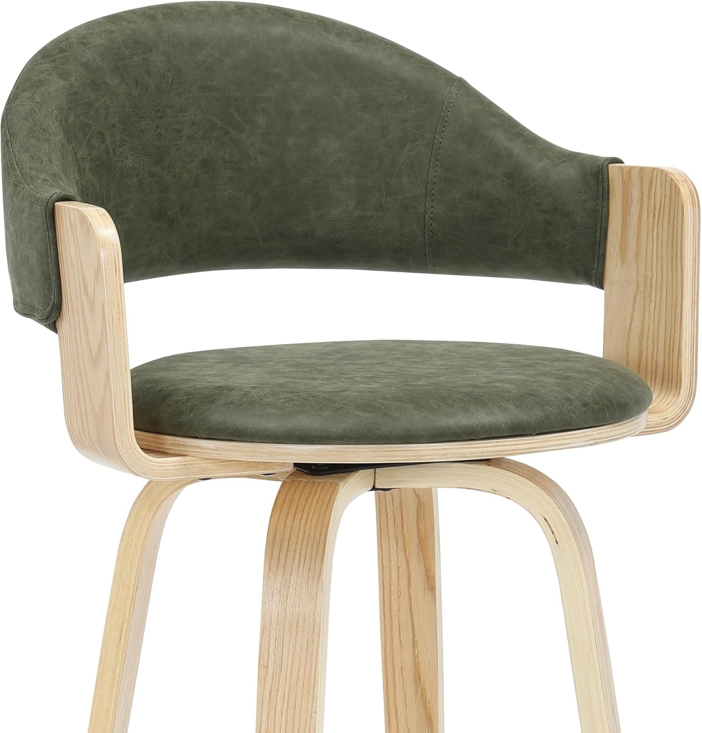image:imageDaxton 40 in H Swivel Bar Height Vintage Green Round Back Wood Bar Stool with Faux Leather SeatVintage GreenOak