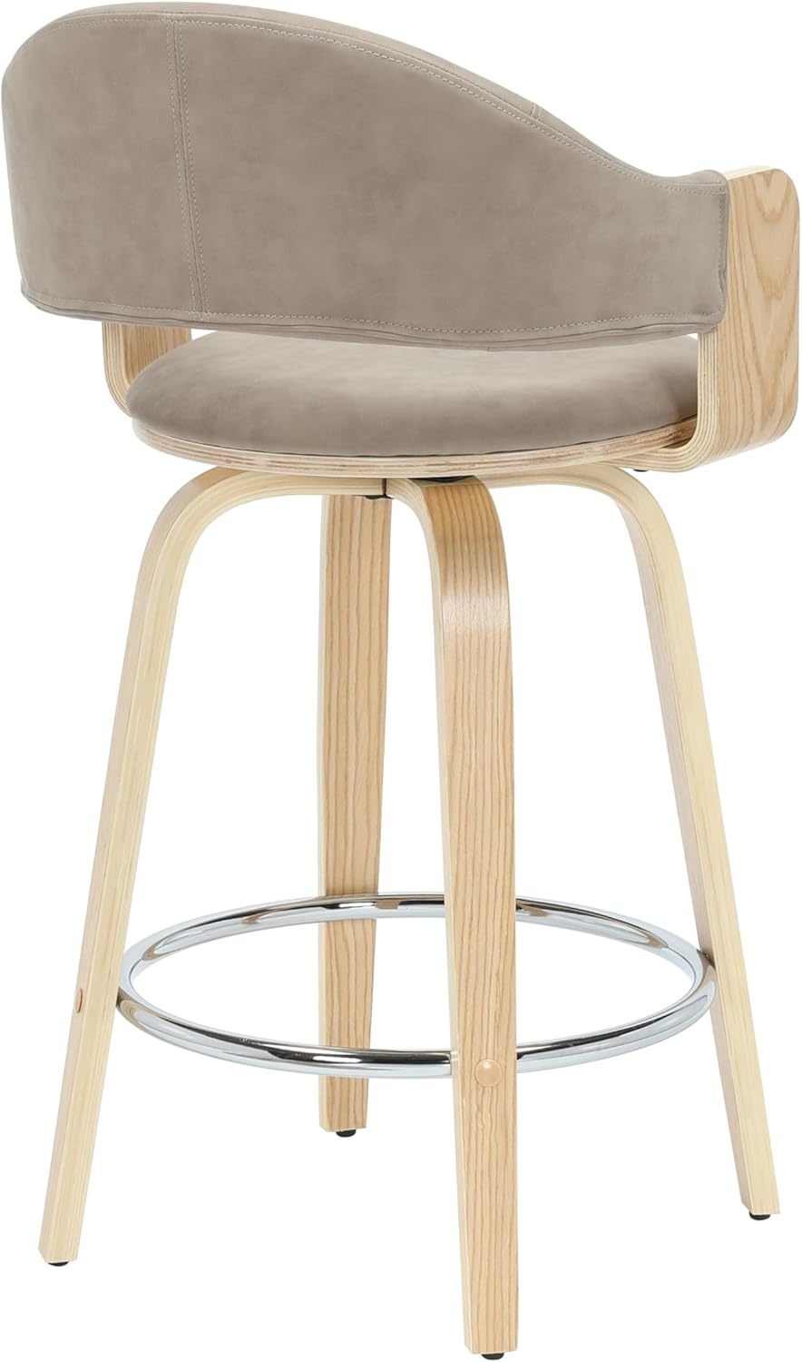 image:imageDaxton 40 in H Swivel Bar Height Vintage Green Round Back Wood Bar Stool with Faux Leather SeatVintage TaupeOak