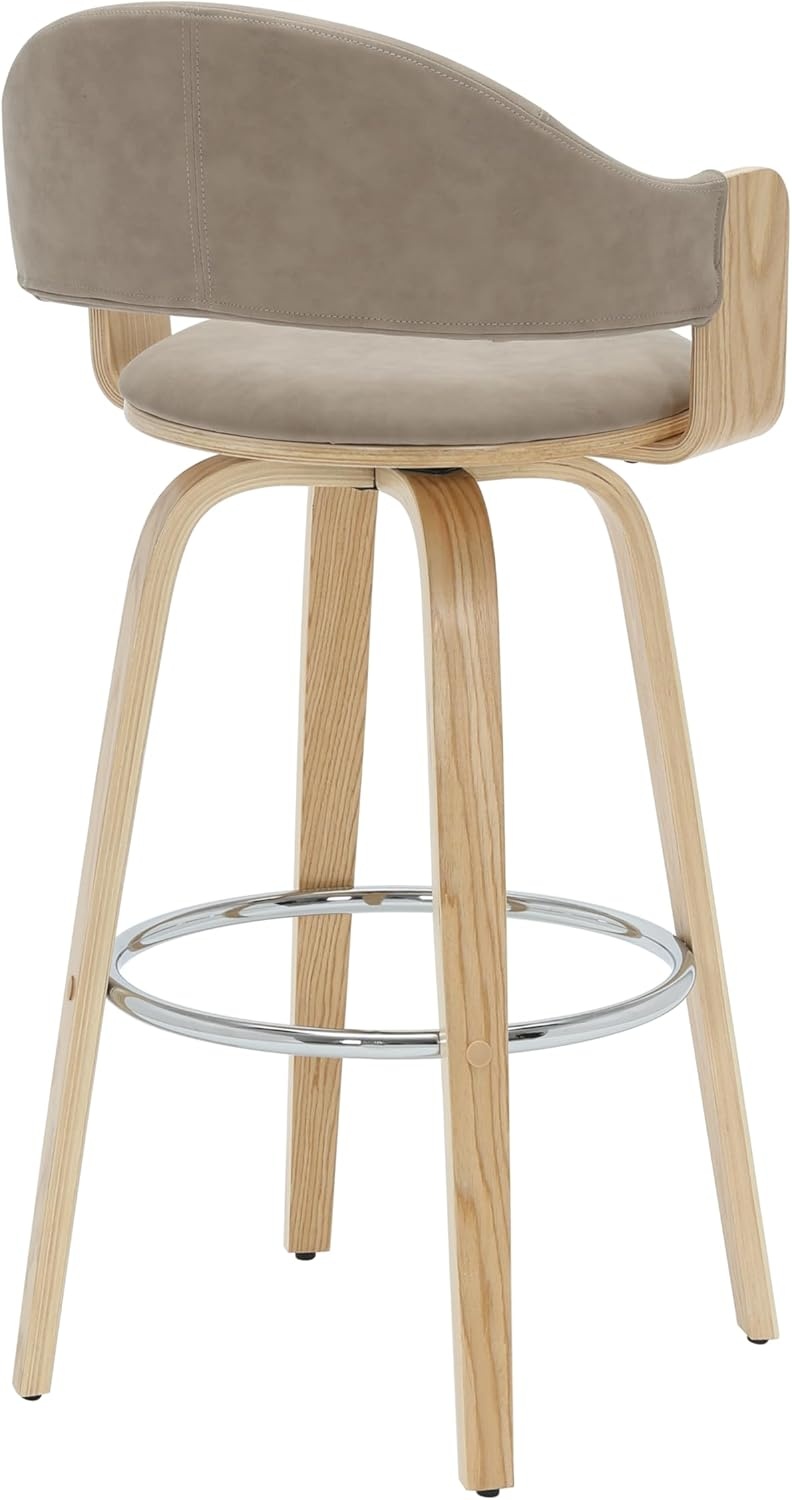 image:imageDaxton 40 in H Swivel Bar Height Vintage Green Round Back Wood Bar Stool with Faux Leather SeatVintage TaupeOak