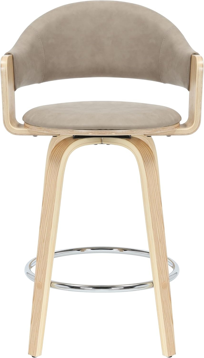 image:imageDaxton 40 in H Swivel Bar Height Vintage Green Round Back Wood Bar Stool with Faux Leather SeatVintage TaupeOak