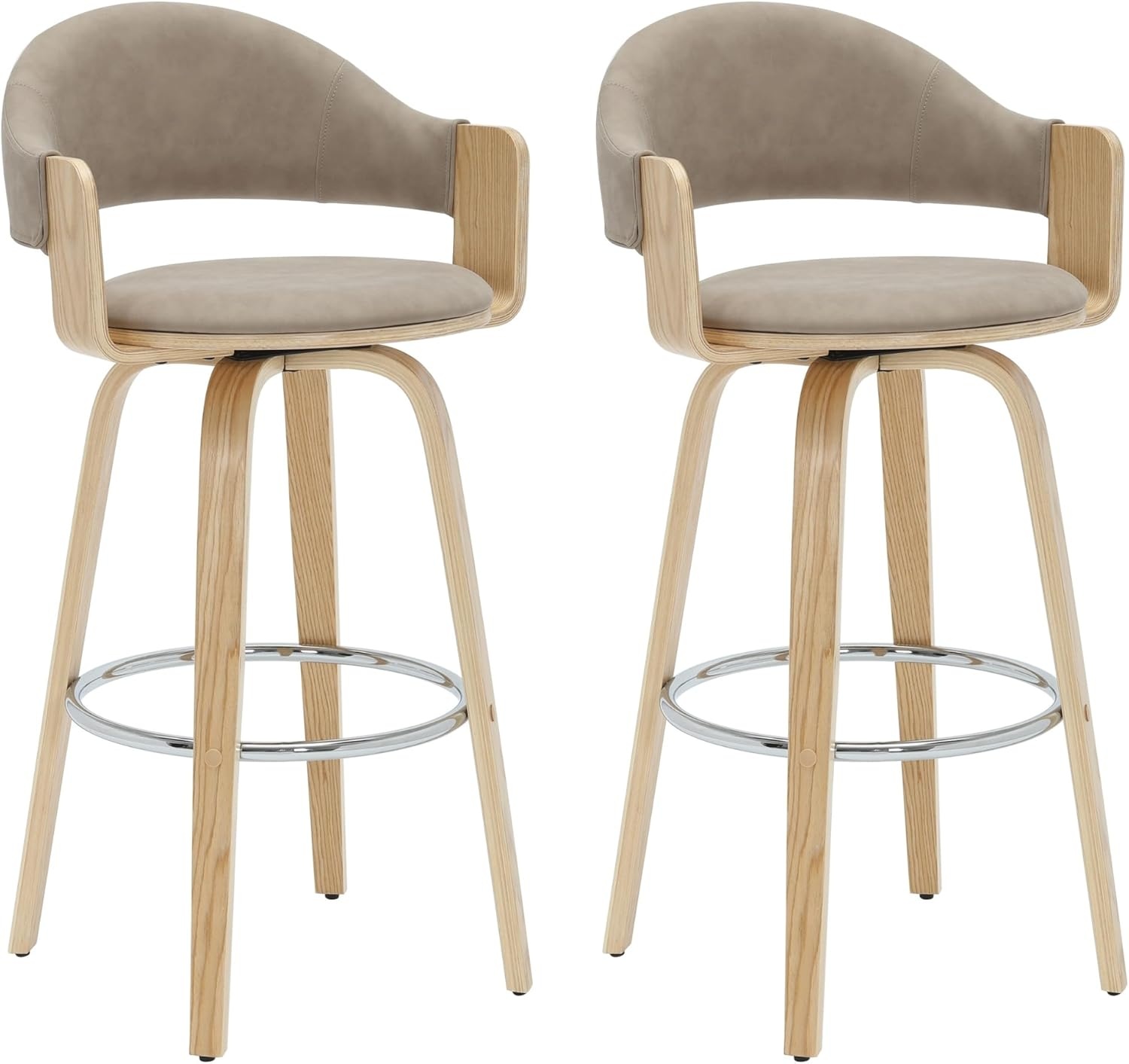 image:imageDaxton 40 in H Swivel Bar Height Vintage Green Round Back Wood Bar Stool with Faux Leather SeatVintage TaupeOak