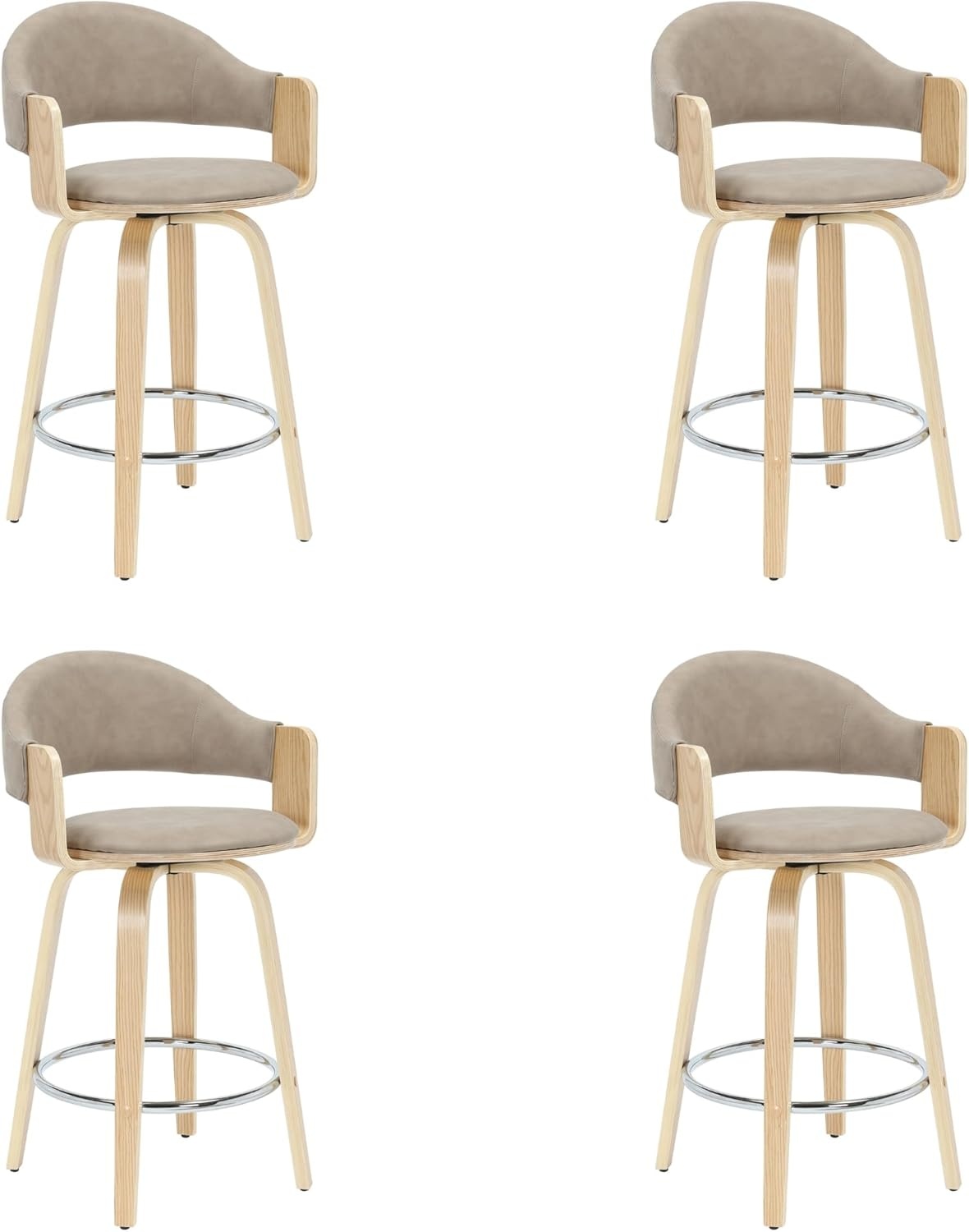 image:imageDaxton 40 in H Swivel Bar Height Vintage Green Round Back Wood Bar Stool with Faux Leather SeatVintage TaupeOak