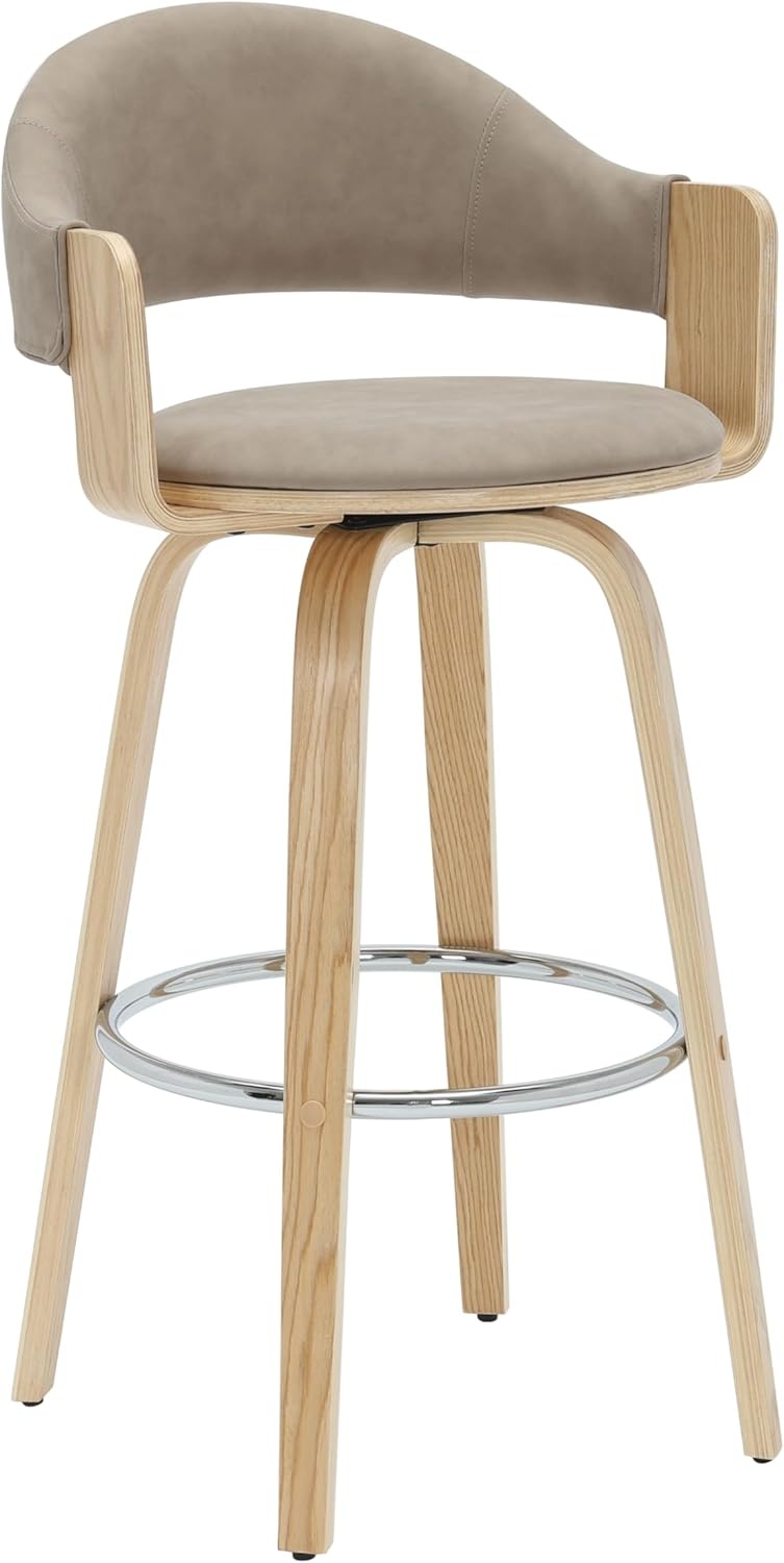 image:imageDaxton 40 in H Swivel Bar Height Vintage Green Round Back Wood Bar Stool with Faux Leather SeatVintage TaupeOak