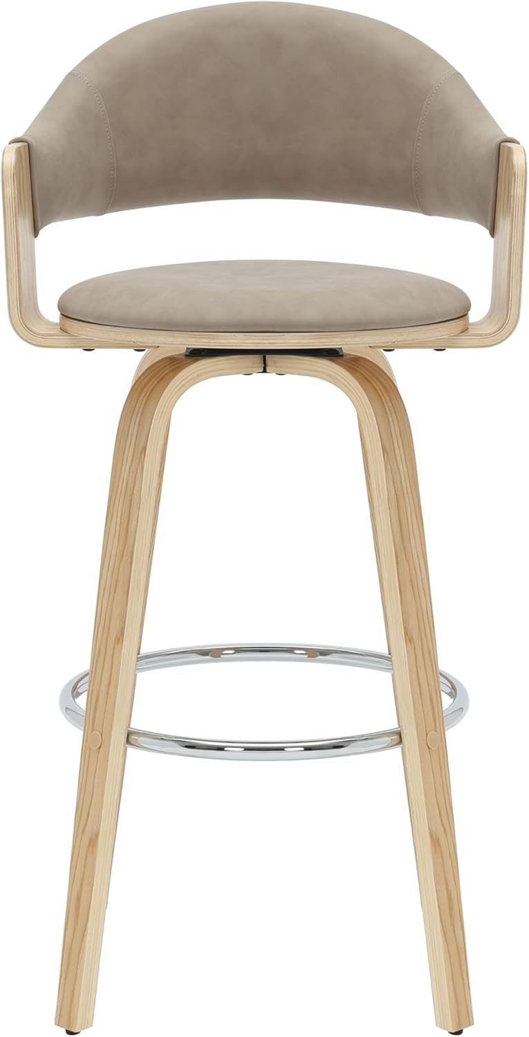 image:imageDaxton 40 in H Swivel Bar Height Vintage Green Round Back Wood Bar Stool with Faux Leather SeatVintage TaupeOak