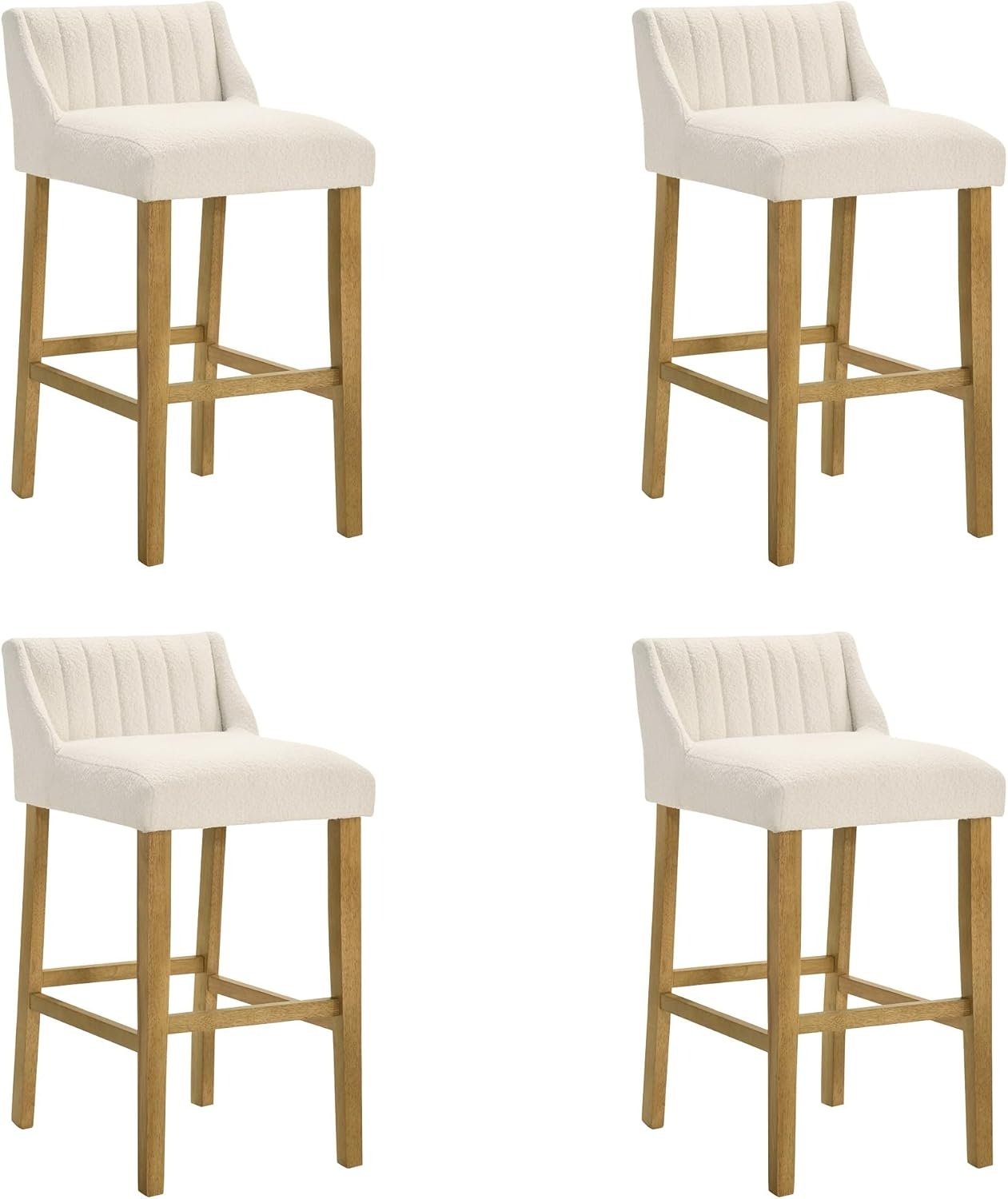 image:imageFauna Modern Transitional Wood Counter Height Kitchen Bar Stool in Amber Glow Finish with White Boucle Fabric Upholstered SeatWhiteAmber Glow