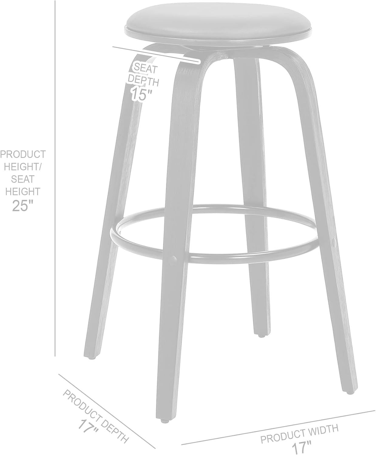 image:imageHarbor 30 Bar Height Backless Swivel Gray Faux Leather and Black Wood MidCentury Modern Bar Stool Set of 2Brown
