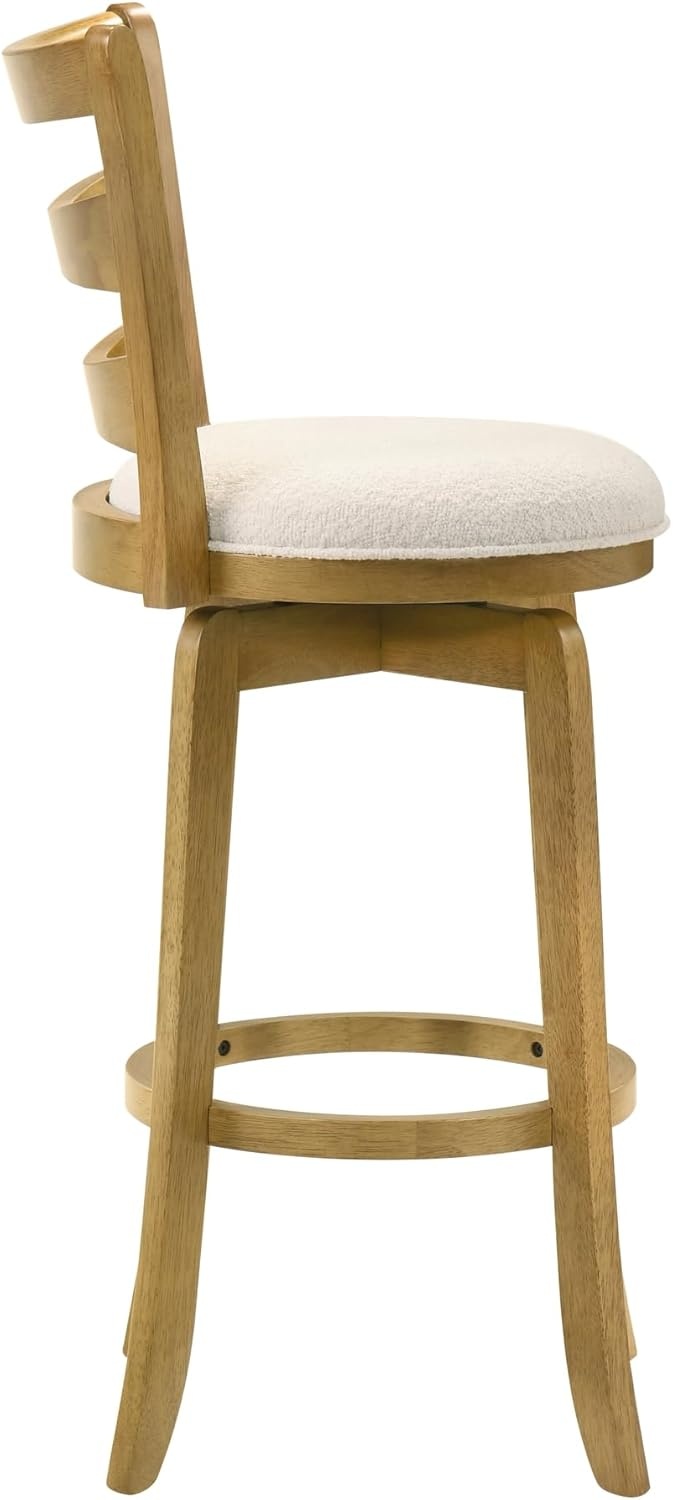 image:imageMelindra Modern Farmhouse Swivel Wood Bar Height Kitchen Bar Stool in Putty Brown Finish with White Boucle Fabric Upholstered Seat Set of 3WhiteAmber Glow