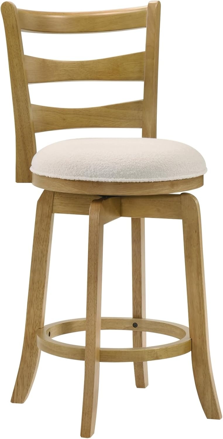 image:imageMelindra Modern Farmhouse Swivel Wood Bar Height Kitchen Bar Stool in Putty Brown Finish with White Boucle Fabric Upholstered Seat Set of 3WhiteAmber Glow