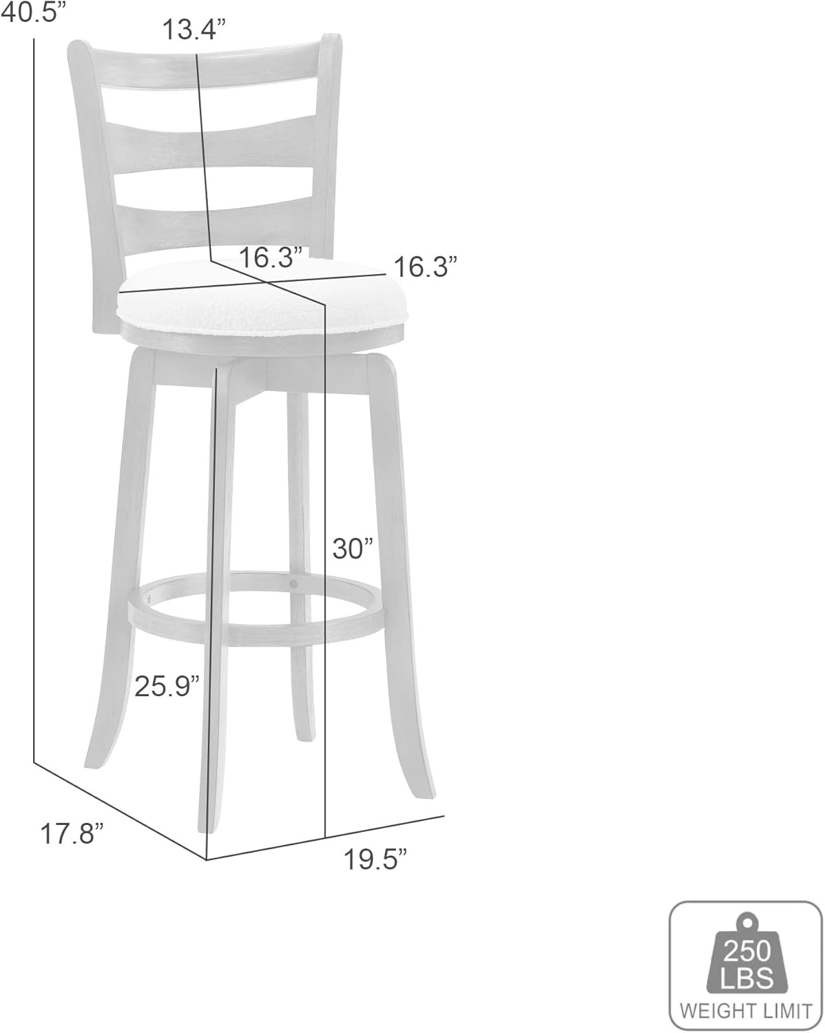 image:imageMelindra Modern Farmhouse Swivel Wood Bar Height Kitchen Bar Stool in Putty Brown Finish with White Boucle Fabric Upholstered Seat Set of 3WhiteAmber Glow