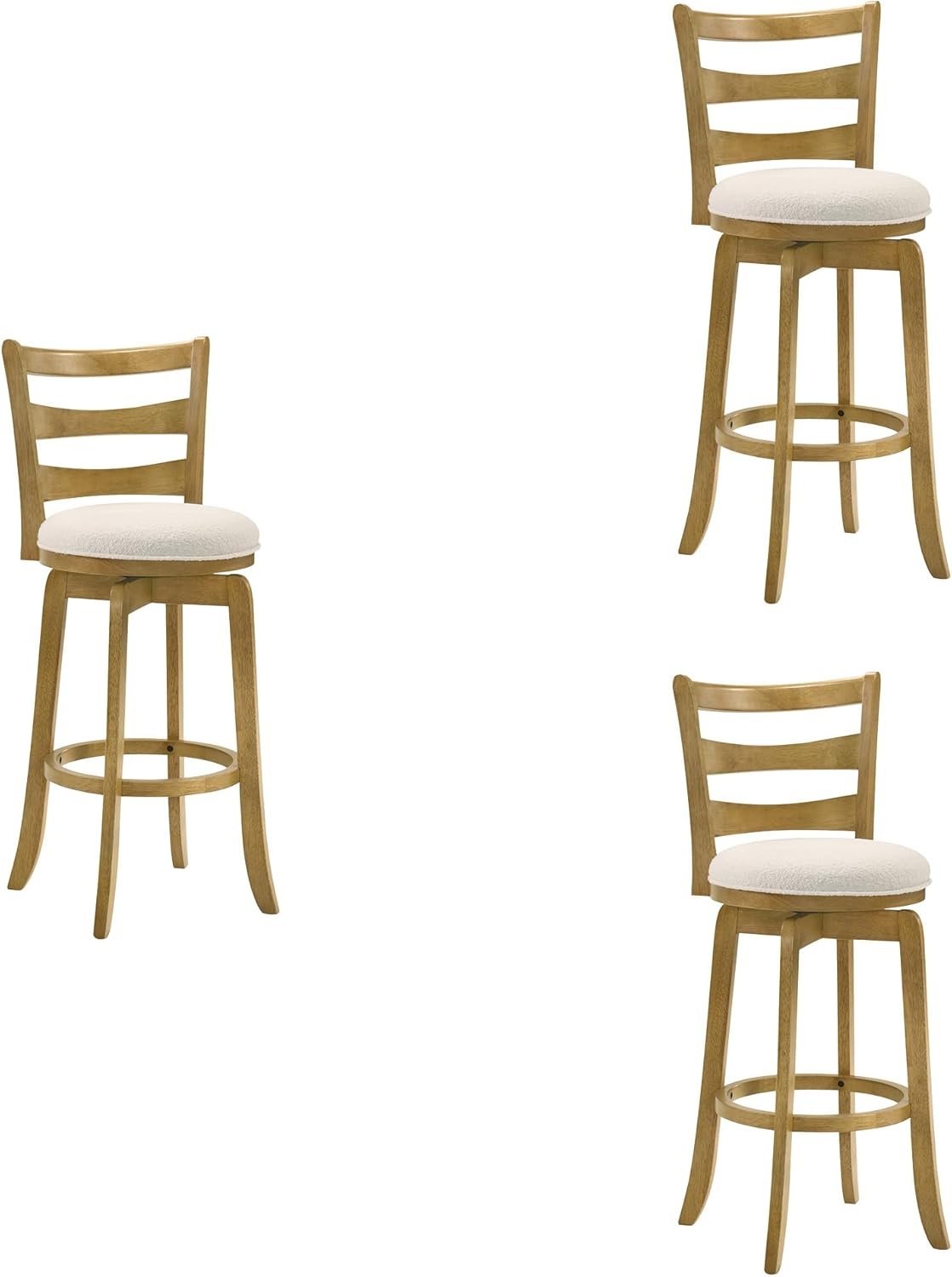 image:imageMelindra Modern Farmhouse Swivel Wood Bar Height Kitchen Bar Stool in Putty Brown Finish with White Boucle Fabric Upholstered Seat Set of 3WhiteAmber Glow