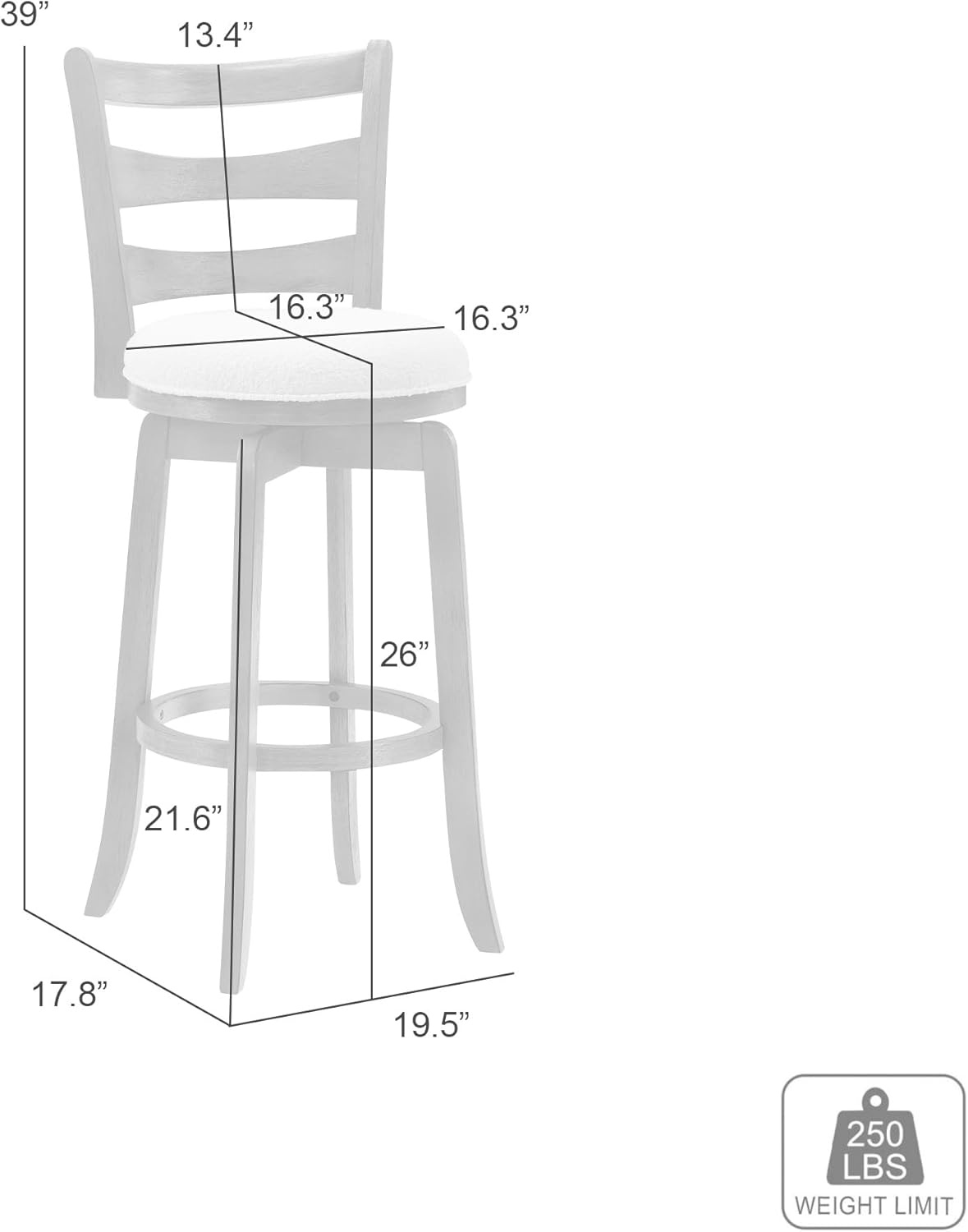 image:imageMelindra Modern Farmhouse Swivel Wood Bar Height Kitchen Bar Stool in Putty Brown Finish with White Boucle Fabric Upholstered Seat Set of 3WhiteAmber Glow