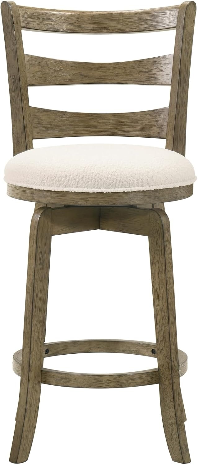 image:imageMelindra Modern Farmhouse Swivel Wood Bar Height Kitchen Bar Stool in Putty Brown Finish with White Boucle Fabric Upholstered Seat Set of 3WhitePutty Brown