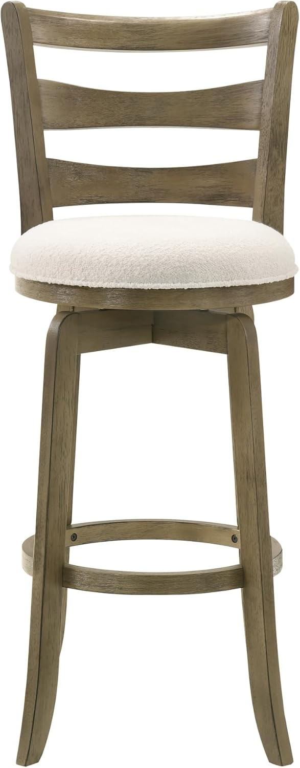 image:imageMelindra Modern Farmhouse Swivel Wood Bar Height Kitchen Bar Stool in Putty Brown Finish with White Boucle Fabric Upholstered Seat Set of 3WhitePutty Brown