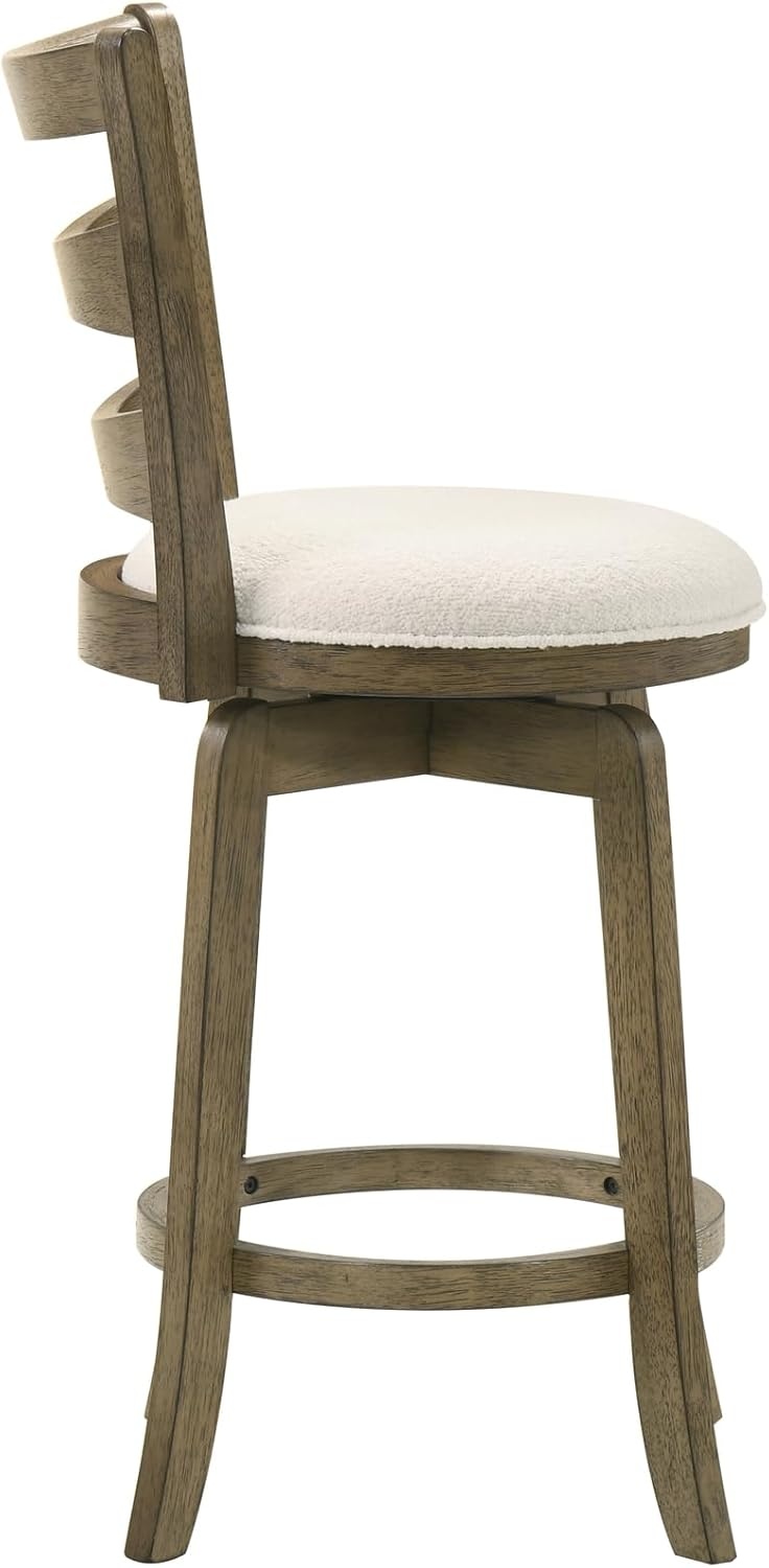 image:imageMelindra Modern Farmhouse Swivel Wood Bar Height Kitchen Bar Stool in Putty Brown Finish with White Boucle Fabric Upholstered Seat Set of 3WhitePutty Brown