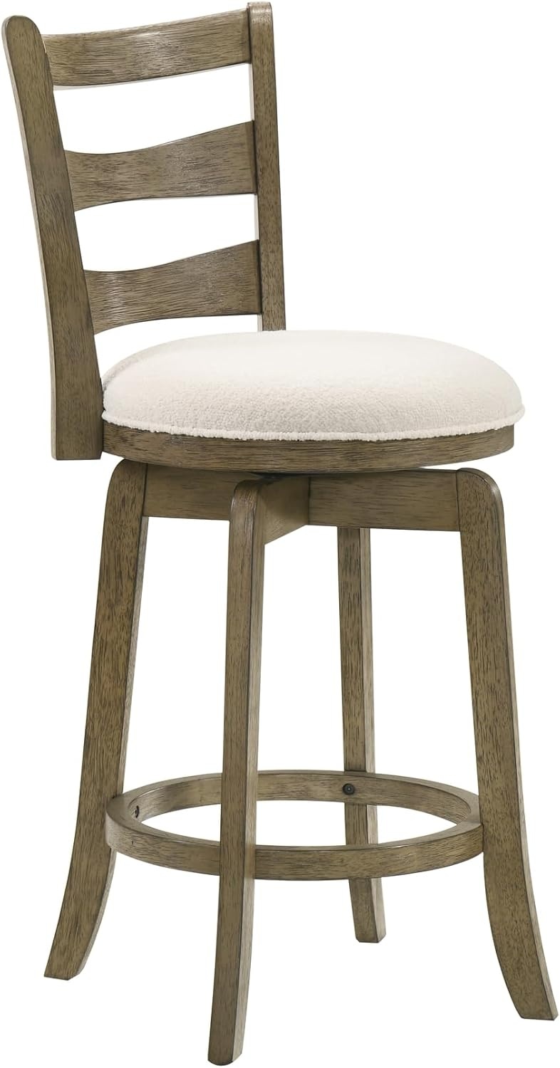 image:imageMelindra Modern Farmhouse Swivel Wood Bar Height Kitchen Bar Stool in Putty Brown Finish with White Boucle Fabric Upholstered Seat Set of 3WhitePutty Brown