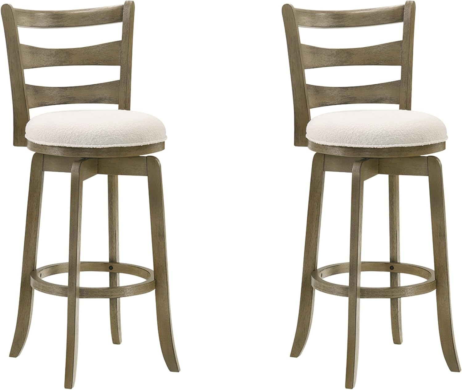 image:imageMelindra Modern Farmhouse Swivel Wood Counter Height Kitchen Bar Stool in Putty Brown Finish with White Boucle Fabric Upholstered SeatWhitePutty Brown